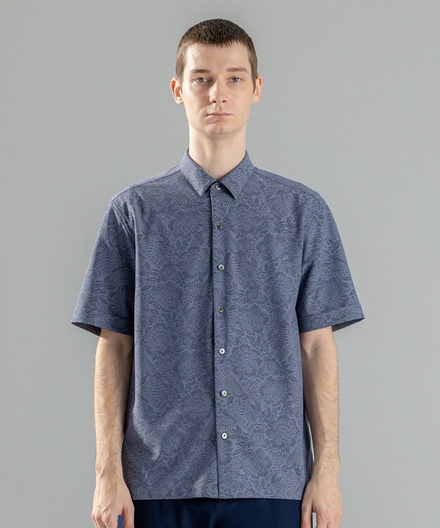 JOSEPH HOMME 新素材【洗える/通気性】ヨシタレース　レギュラーカラー半袖シャツ ネイビー系