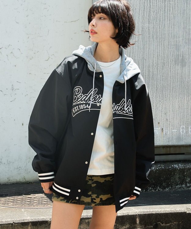 WEGO 【ユニセックス着用ITEM】フードワッペンスタジャン ブラック