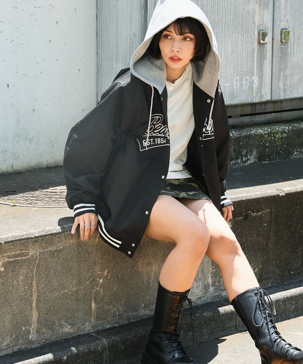 WEGO 【ユニセックス着用ITEM】フードワッペンスタジャン ブラック