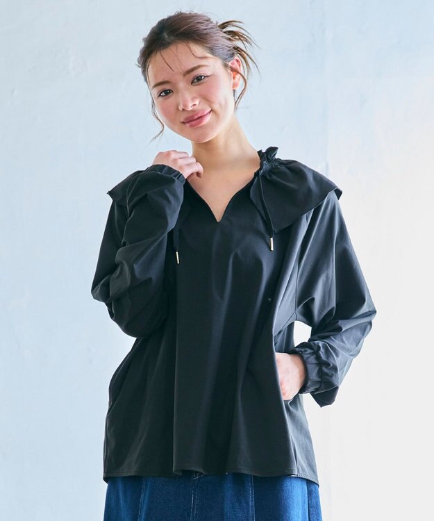 Feroux ラッシュガード ケープギャザー ブラウス ブラック系