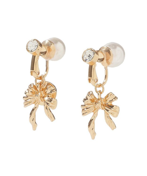 Maison de FLEUR カーリーリボンパールイヤリング Gold