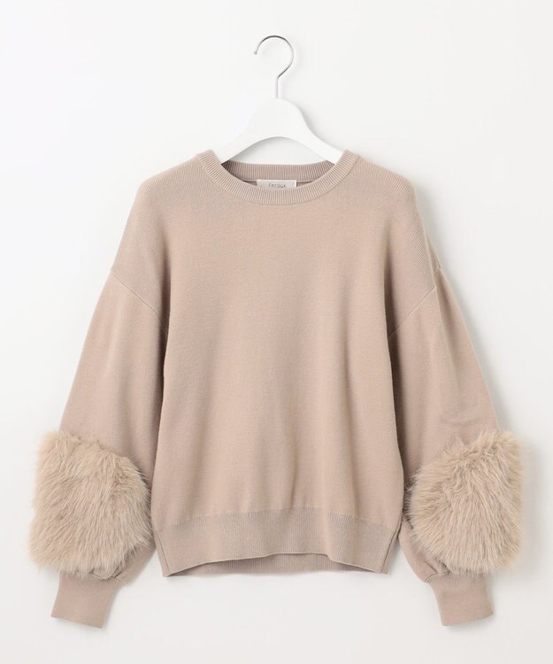 Feroux 【洗える】ファースリーブ ニットプルオーバー ベージュ系