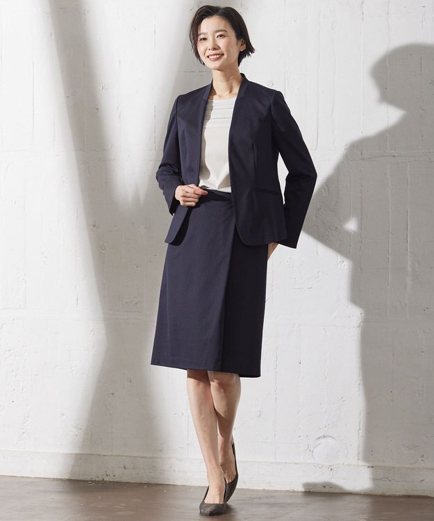 J.PRESS LADIES S 【セットアップ対応・洗える・抗菌防臭】T/Cポンチ スカート ネイビー系