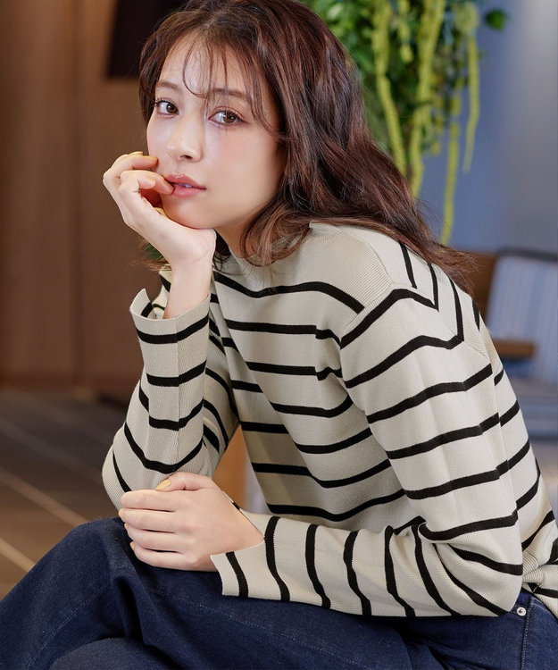 Tiaclasse 【洗える】ハイネックニットプルオーバー ボーダー