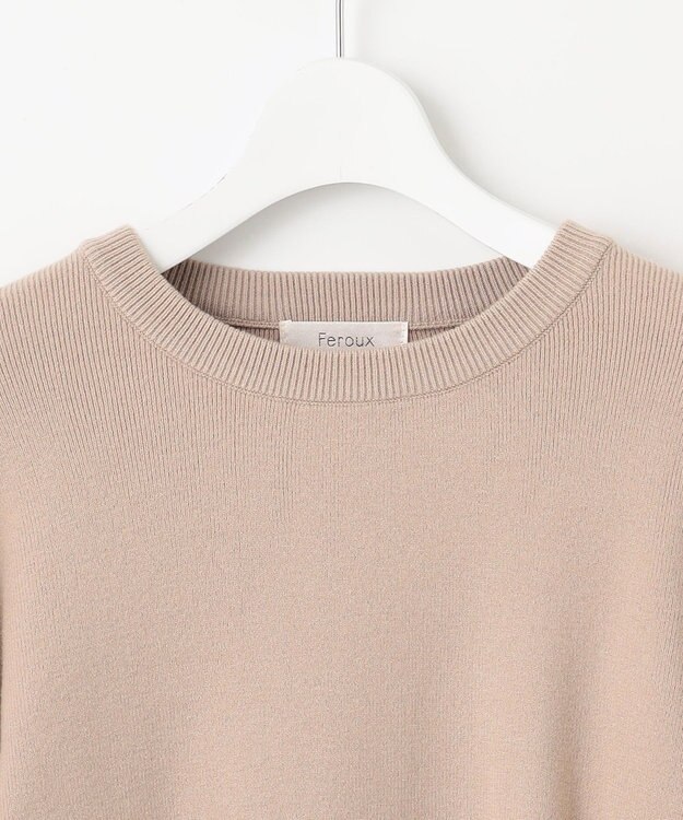 Feroux 【洗える】ファースリーブ ニットプルオーバー ベージュ系