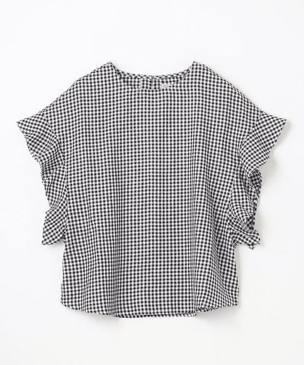 ANY L 【洗濯機可能】ライトリネンクロス　フレアスリーブ ギンガム