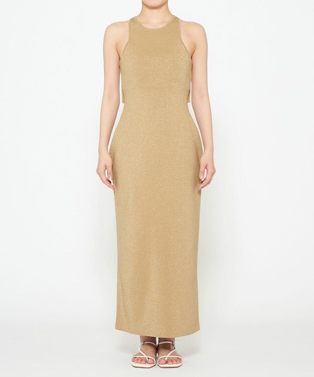 uncrave 【手洗い可】ドライタッチ ニット アメスリ バックオープン ワンピース（uncrave WHITE） サンドベージュ×ゴールド