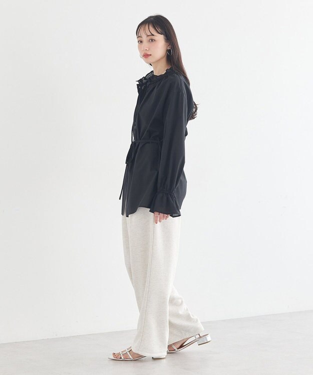 earth music&ecology 【イージーケア】TRキュプラダブルボタンフリルシャツ Black