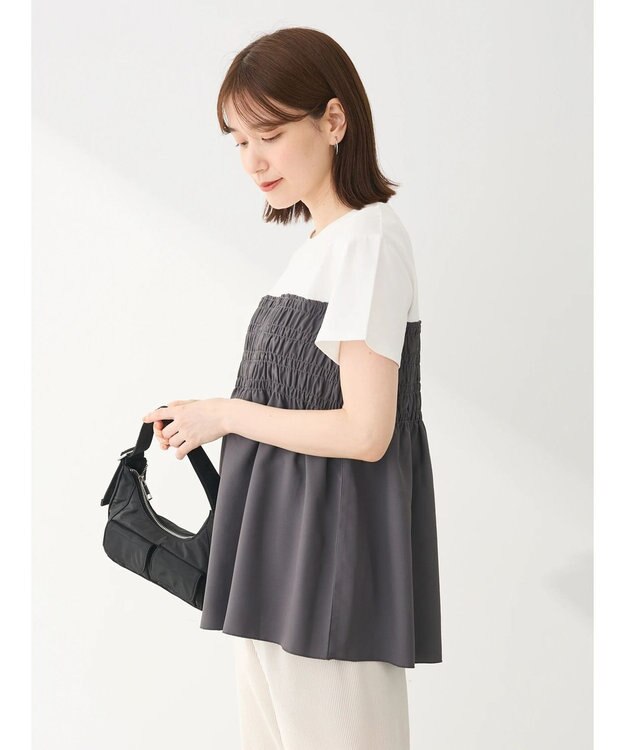 Green Parks シャーリングサテンドッキングプルオーバー Charcoal Gray