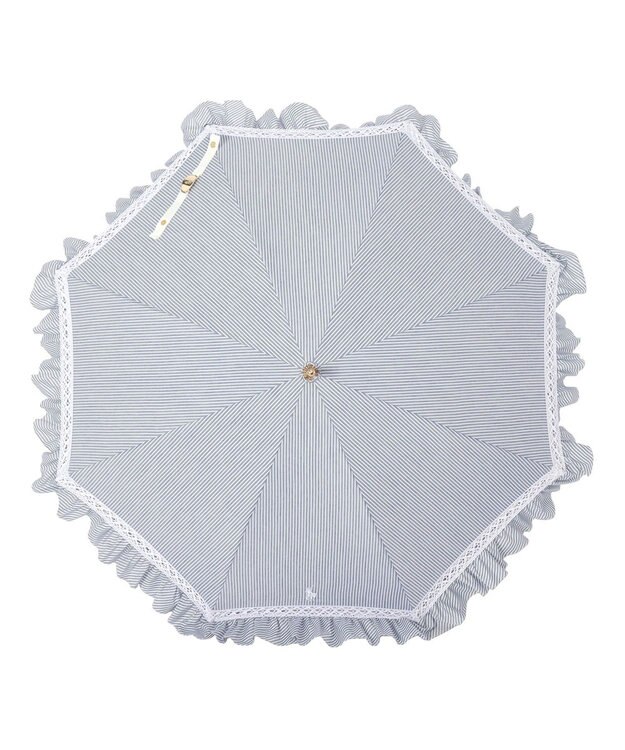 MOONBAT 【遮光/晴雨兼用】POLO RALPH LAUREN （ポロラルフローレン） 長傘 晴雨兼用日傘 ストライプフリル 遮光 遮熱 UV ディープブルー