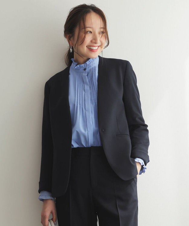 ANY SIS S ビューティサーモ2WAYストレッチ ノーカラージャケット ネイビー