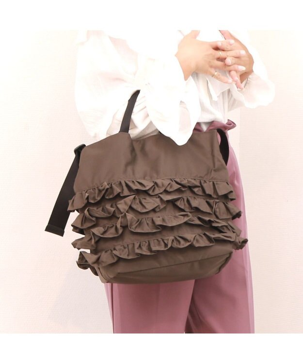 UNBILLION カシュカシュ cachecache / ナイロンフリル2wayトートバッグ ブラウン