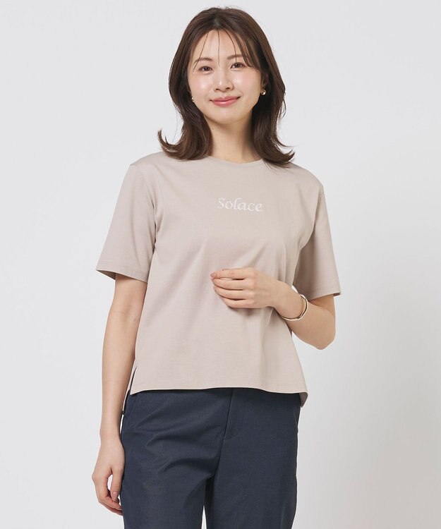 J.PRESS LADIES S 刺繍ロゴ Tシャツ ベージュ系