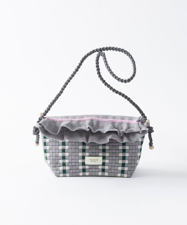 TRICOTE チェック巾着ポーチショルダー 95GRAY