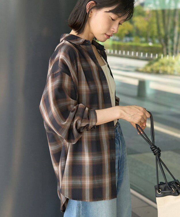 AMERICAN HOLIC イージーケアチェックシャツ【360°着こなしシャツ】 Black