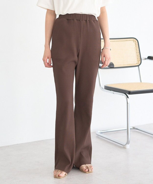 earth music&ecology セルフカットリブフレアパンツ Brown
