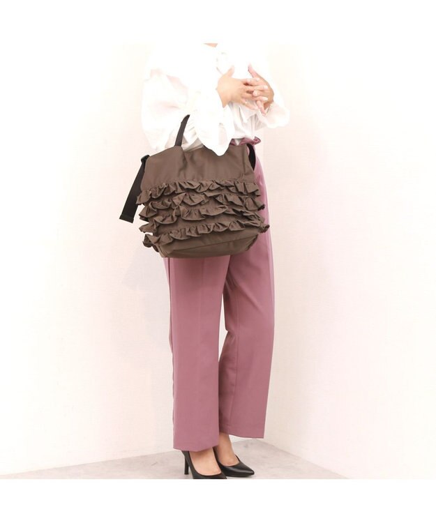 UNBILLION カシュカシュ cachecache / ナイロンフリル2wayトートバッグ ブラウン