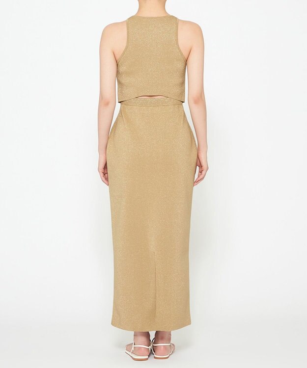 uncrave 【手洗い可】ドライタッチ ニット アメスリ バックオープン ワンピース（uncrave WHITE） サンドベージュ×ゴールド