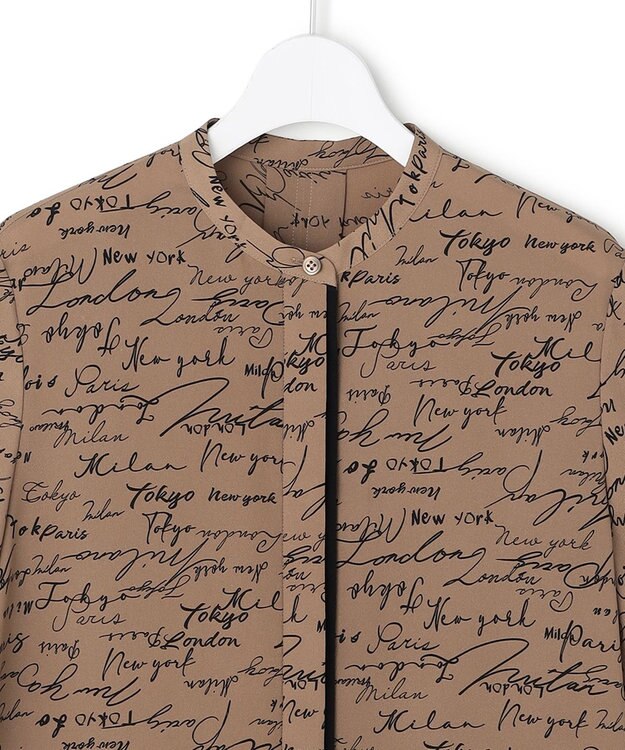 ICB 【30th ANNIVERSARY】5cityプリント バンドカラーブラウス バーントアンバー×ブラック