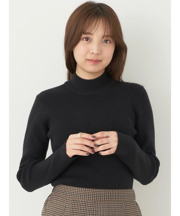 earth music&ecology やわらかタッチハイネックリブプルオーバー Black