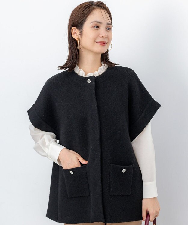 組曲 【WEB限定】プレーティングニットアウタージレ ブラック系