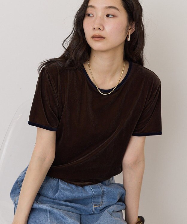 AMERICAN HOLIC シアーベロア配色プルオーバー Brown