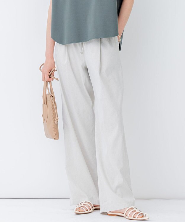 23区 L 【STORY7月号掲載/洗える】リネンヴィスコースストレッチ ドロスト パンツ ベージュ系