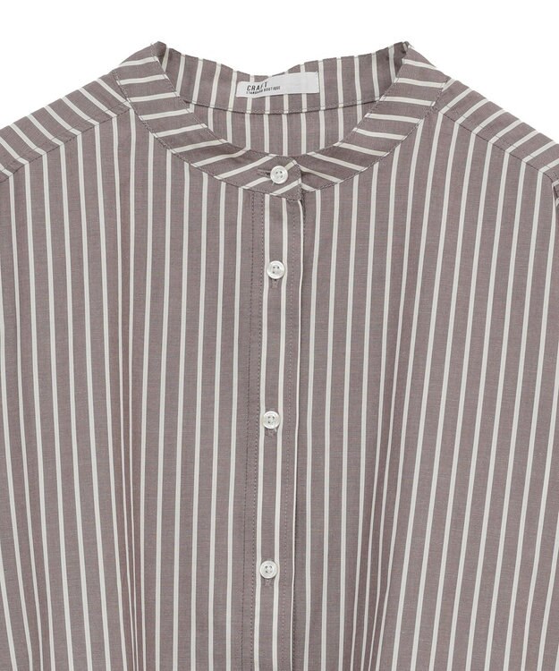 CRAFT STANDARD BOUTIQUE 袖シャーリングバンドカラーシャツ Stripe Brown