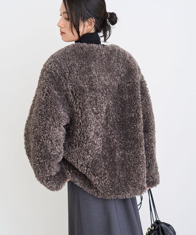 UNFILO エコファー ノーカラージャケット モカ