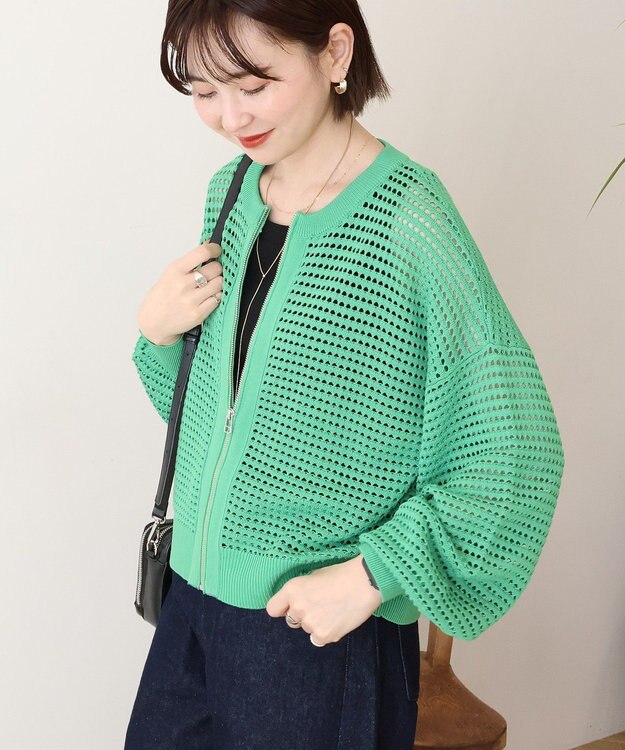 AMERICAN HOLIC 【先行予約】ジップアップメッシュニットカーディガン【WEB限定カラー有り】 Green