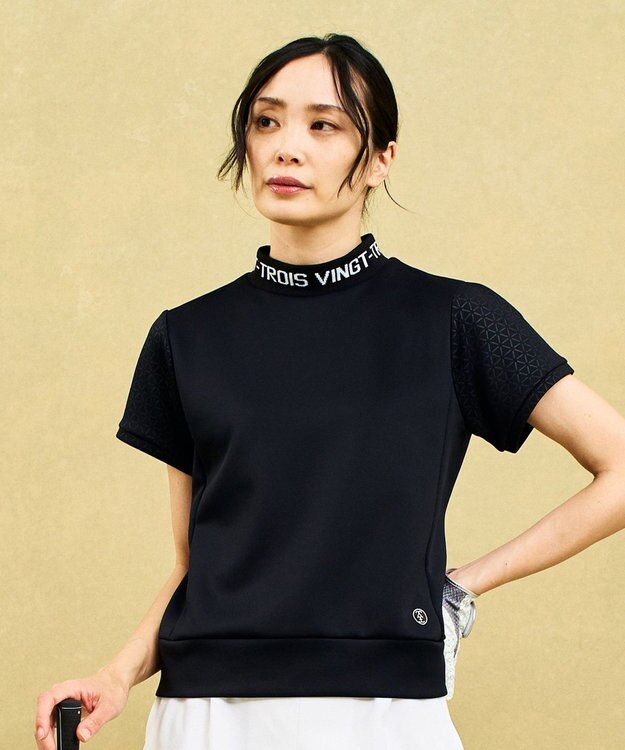 23区GOLF 【WOMEN】ライトダンボール ロゴリブモックネック ブラック系