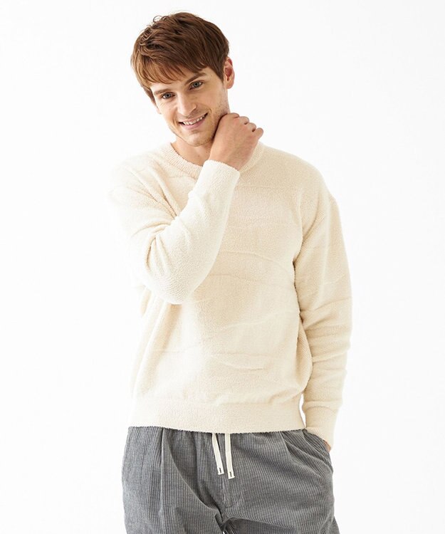 JOSEPH ABBOUD MOUNTAIN 【SPACE／UNISEX】ベアフリースカモフラージュ ニット アイボリー系