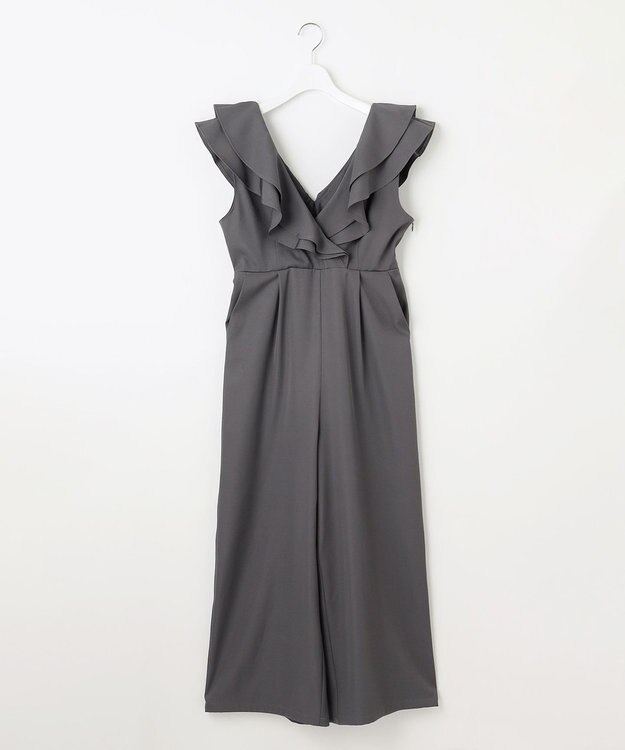 Feroux フリルデザイン サロペット パンツ ライトグレー系