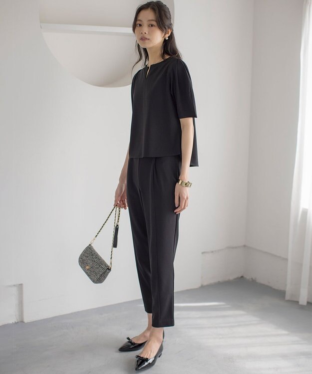 組曲 S 【WEB限定】ジョーゼットジャージーランタンスリーブ5分袖 ブラウス ブラック系