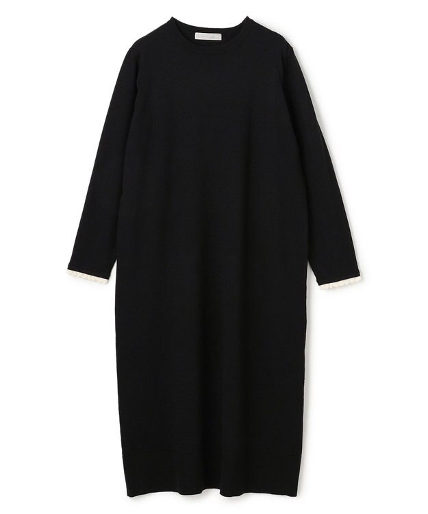 UNFILO L フリルトリミング ニットワンピース ブラック×エクリュ