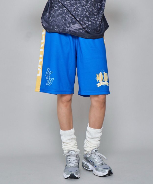 WEGO 【ユニセックス着用ITEM/ウエストゴム/MLサイズ展開】メッシュライングラフィックショーツ ブルー