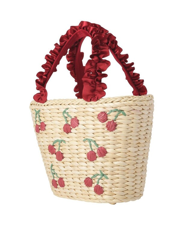 Maison de FLEUR チェリー刺繍メイズカゴバッグ Red
