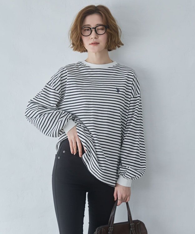 WEGO 【大好評により再入荷！】USPOLOだぼそでカラーロンT ホワイトボーダー