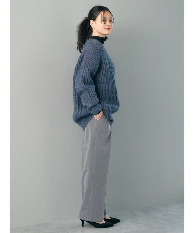 AMERICAN HOLIC バイカラー片畦ニットチュニック Navy