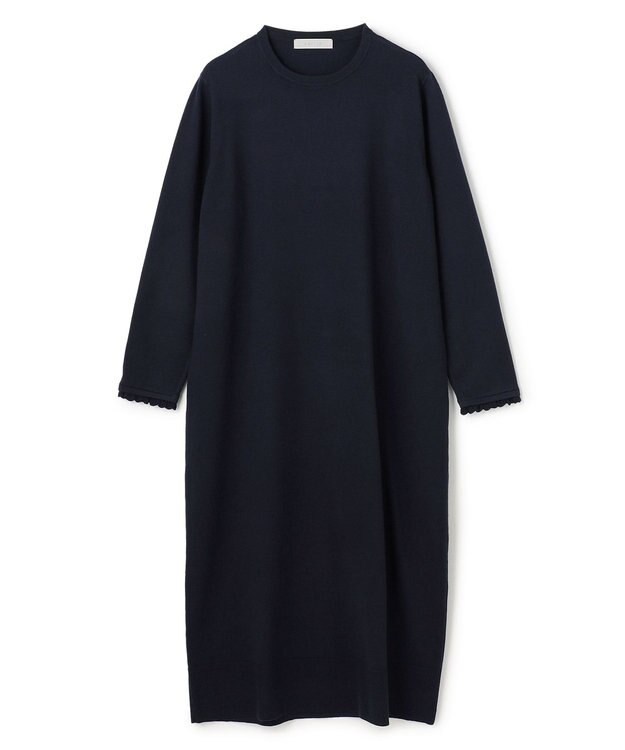 UNFILO L フリルトリミング ニットワンピース ネイビー×ネイビー