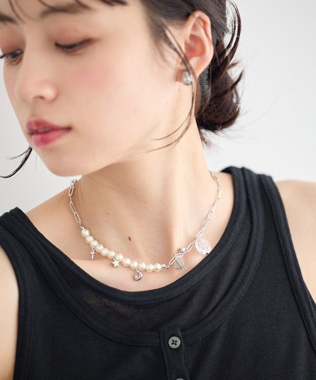 earth music&ecology パールＭＩＸチャームネックレス Silver