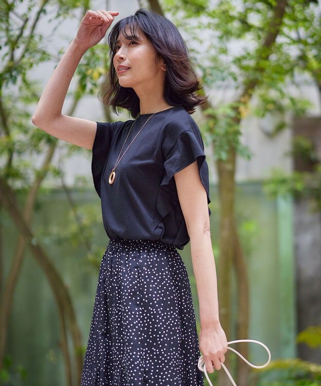 ANY 【接触冷感/UVケア/シワになりにくい】フレアスリーブ TブラウスⅡ ブラック