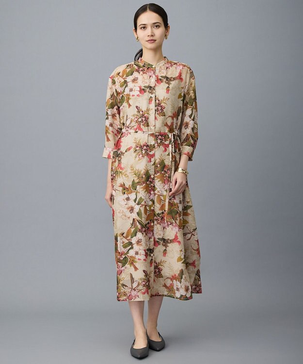 自由区 【SHIHOさん着用】ボタニカルプリント ワンピース ライトベージュ系