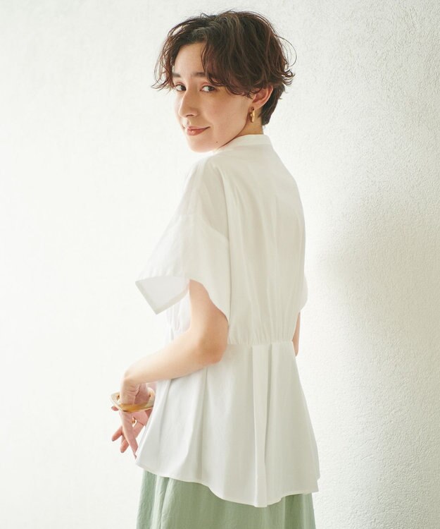 #Newans 【ANSWER for シンプルベーシック】スリットスリーブペプラムブラウス ホワイト系