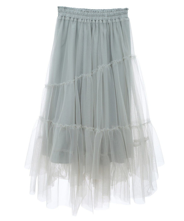 earth music&ecology イレギュラーヘム段々チュールスカート Mint Green