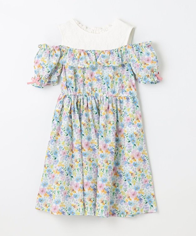 ANY KIDS オンオフショルダー ガーリー ワンピース ホワイト系花柄