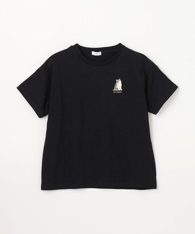 ANY KIDS 【綿100%】バックプリント オーバーサイズTシャツ ブラック×ネコ