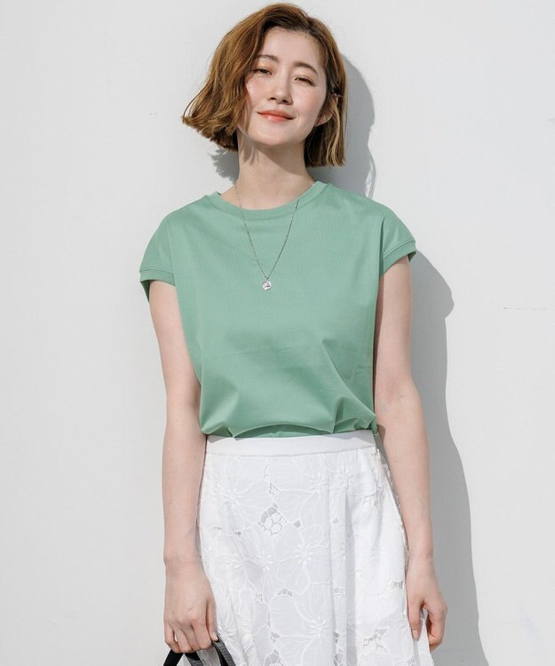 23区 シルキータッチ フレンチスリーブ Tシャツ パイングリーン系