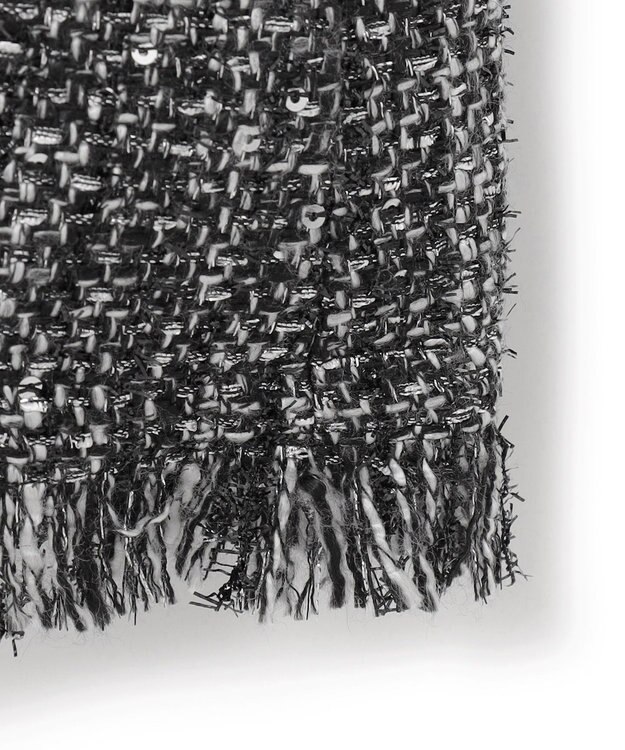 ICB L スパングルツイード ノーカラーコート ブラック×オフホワイト系