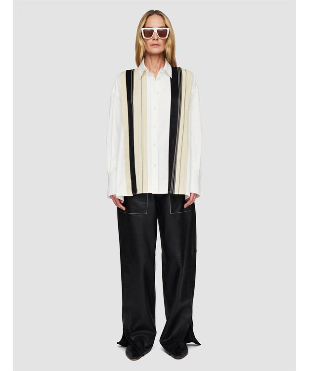 JOSEPH 【洗える】ポプリンカラーブロック　リラックスブラウス B&W Quail